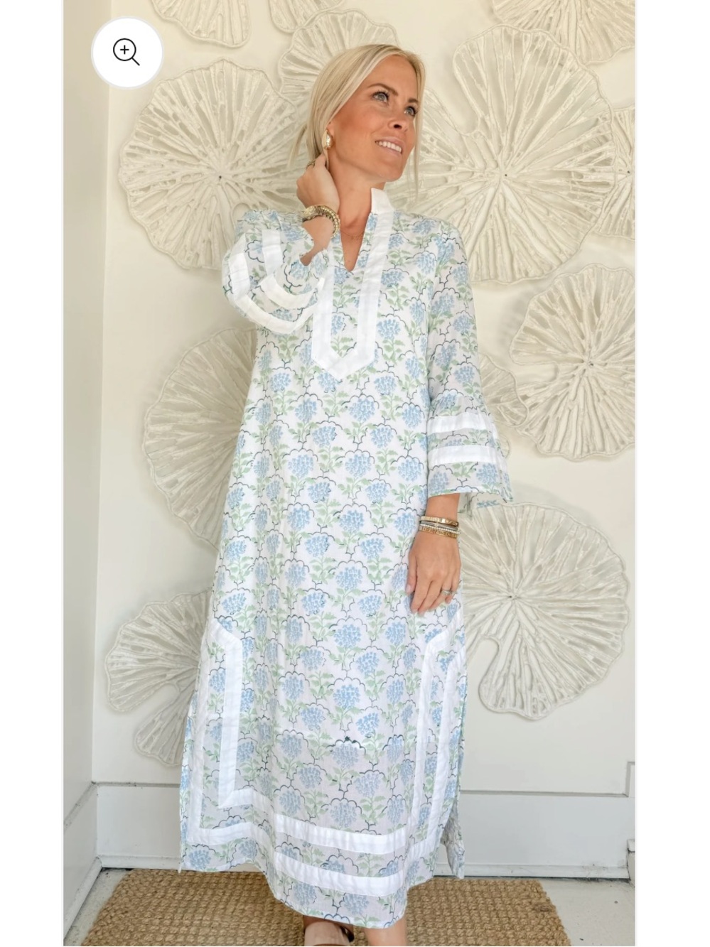 Blue Heron Boutique Light Blue & Pale Green Hydrangea Block Print Dress